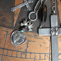 NEW! Enter the Heart Necklace with Rare Sisters of the Cenacle Sacred Heart Cross, Dove of Peace Medal,Sacred Heart Medal, Faceted Smoky Quartz & More!