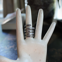 Wide Solid 999 Sterling Artisan Wrap Ring with Multiple Tiny Antique Medals, Sterling Crosses, Faceted Rock Crystal Connectors