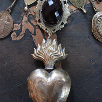 Antique Engraved Ex Voto Necklace with Amazing Faceted Blood of Christ Garnet,Marian Locket,Antique Medals & More!