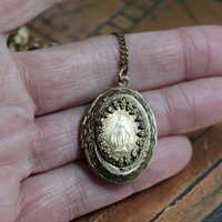 Antique Engraved Ex Voto Necklace with Amazing Faceted Blood of Christ Garnet,Marian Locket,Antique Medals & More!
