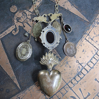 Antique Engraved Ex Voto Necklace with Amazing Faceted Blood of Christ Garnet,Marian Locket,Antique Medals & More!