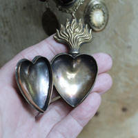 Antique Engraved Ex Voto Necklace with Amazing Faceted Blood of Christ Garnet,Marian Locket,Antique Medals & More!