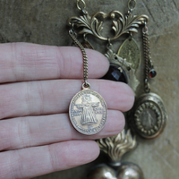 Antique Engraved Ex Voto Necklace with Amazing Faceted Blood of Christ Garnet,Marian Locket,Antique Medals & More!