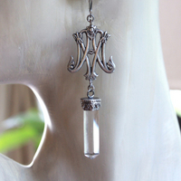 Ave Maria Earrings with Intricate Freres Brothers AM Medals,Sterling Capped Clear Quartz Points,Sterling Handwrought Earrings Hooks
