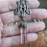 Ave Maria Earrings with Intricate Freres Brothers AM Medals,Sterling Capped Clear Quartz Points,Sterling Handwrought Earrings Hooks