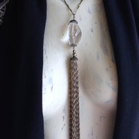 RESERVED FOR J It's your Light Necklace with Amazing Faceted Rock Quartz Crystal Stone and Long Multi Chain Tassel