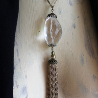 RESERVED FOR J It's your Light Necklace with Amazing Faceted Rock Quartz Crystal Stone and Long Multi Chain Tassel