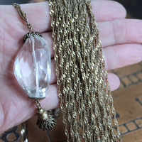 RESERVED FOR J It's your Light Necklace with Amazing Faceted Rock Quartz Crystal Stone and Long Multi Chain Tassel