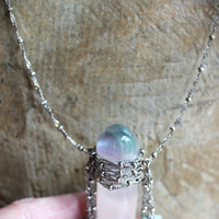 NEW! I Wish I could Show You Necklace with Fluorite Capped Selenite Wand, Faceted Fluorite Stones, Silver Bead Point Chain and Fringe