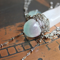 NEW! I Wish I could Show You Necklace with Fluorite Capped Selenite Wand, Faceted Fluorite Stones, Silver Bead Point Chain and Fringe