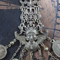 Watch Over You Necklace with Unique Angel Finding,RARE All Seeing Eye Gilt Wax Seal,Antique Medals,Vintage Heart Locket,Faceted Rock Crystal Drops & More!
