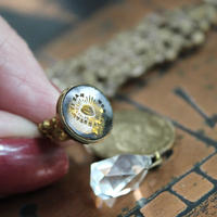 Watch Over You Necklace with Unique Angel Finding,RARE All Seeing Eye Gilt Wax Seal,Antique Medals,Vintage Heart Locket,Faceted Rock Crystal Drops & More!
