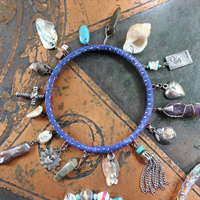 Endless Bounty Bangle Set with Antique Kantha Textile, Multiple Faceted Gemstones & Turquoise, Unique Dangles and Drops!