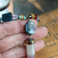 Endless Bounty Bangle Set with Antique Kantha Textile, Multiple Faceted Gemstones & Turquoise, Unique Dangles and Drops!