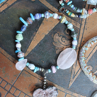 Endless Bounty II Bangle Set with Antique Kantha Textile, Antique Medals, Multiple Faceted Gemstones & Turquoise, Unique Dangles and Drops!