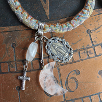 Endless Bounty II Bangle Set with Antique Kantha Textile, Antique Medals, Multiple Faceted Gemstones & Turquoise, Unique Dangles and Drops!