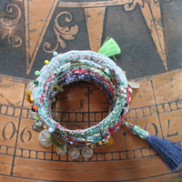 Joyful Deliverance Wrap Bracelet with Hand Stitched Kantha,Dozens of Antique Medals, Crosses, Faceted Crystals & Art Deco Glass Beads