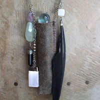 As Fine as Soul Necklace Set with Fluorite Capped Selenite Wand & Pouch, Twilight Goddess Medal, Sterling Capped Raven Wing & Black Tourmaline + More!