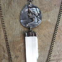 As Fine as Soul Necklace Set with Fluorite Capped Selenite Wand & Pouch, Twilight Goddess Medal, Sterling Capped Raven Wing & Black Tourmaline + More!