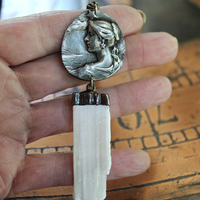 As Fine as Soul Necklace Set with Fluorite Capped Selenite Wand & Pouch, Twilight Goddess Medal, Sterling Capped Raven Wing & Black Tourmaline + More!