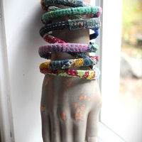 Infinite Possibilities Coiled Kantha & Embroidered Lambani Textile Bracelet with Dove of Peace Medal and Silk Tassel