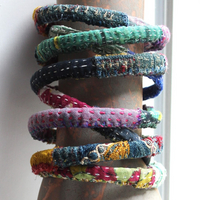 Infinite Possibilities Coiled Kantha & Embroidered Lambani Textile Bracelet with Dove of Peace Medal and Silk Tassel