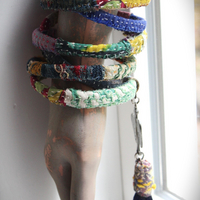 Infinite Possibilities Coiled Kantha & Embroidered Lambani Textile Bracelet with Dove of Peace Medal and Silk Tassel