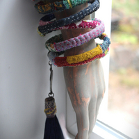 Infinite Possibilities Coiled Kantha & Embroidered Lambani Textile Bracelet with Dove of Peace Medal and Silk Tassel