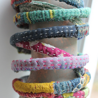 Infinite Possibilities Coiled Kantha & Embroidered Lambani Textile Bracelet with Dove of Peace Medal and Silk Tassel