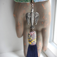 Infinite Possibilities Coiled Kantha & Embroidered Lambani Textile Bracelet with Dove of Peace Medal and Silk Tassel