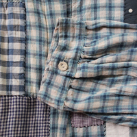 Magnolia Pearl Flannel Cotton Patchwork Shirt with Hand Stitching, Fabric Covered Buttons and 3 Quarter Length Sleeves