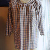 Magnolia Pearl Cotton Gingham Peasant Shirt with Unique Distressing & Button Closures