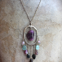 NEW! Brave Soul Necklace with 10 Faceted Tourmaline Gemstones, Unique Freeform Connector, Vintage Link Chain & Toggle Clasp