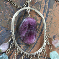 NEW! Brave Soul Necklace with 10 Faceted Tourmaline Gemstones, Unique Freeform Connector, Vintage Link Chain & Toggle Clasp
