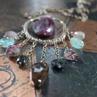 NEW! Brave Soul Necklace with 10 Faceted Tourmaline Gemstones, Unique Freeform Connector, Vintage Link Chain & Toggle Clasp