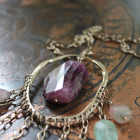 NEW! Brave Soul Necklace with 10 Faceted Tourmaline Gemstones, Unique Freeform Connector, Vintage Link Chain & Toggle Clasp