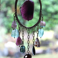 NEW! Brave Soul Necklace with 10 Faceted Tourmaline Gemstones, Unique Freeform Connector, Vintage Link Chain & Toggle Clasp