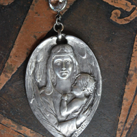 Under His Wings Necklace with Once in a Lifetime Antique Sterling Harden Medal,Antique Faceted Rock Crystal Connector,Solid Sterling Chain & Clasp