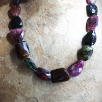Sold to J One of a Kind Checkerboard Faceted Tourmaline Gemstone Necklace with Sterling Toggle Clasp