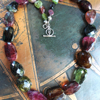 Sold to J One of a Kind Checkerboard Faceted Tourmaline Gemstone Necklace with Sterling Toggle Clasp