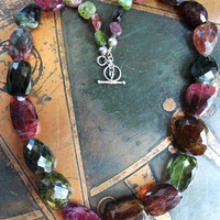 Sold to J One of a Kind Checkerboard Faceted Tourmaline Gemstone Necklace with Sterling Toggle Clasp