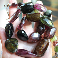 Sold to J One of a Kind Checkerboard Faceted Tourmaline Gemstone Necklace with Sterling Toggle Clasp