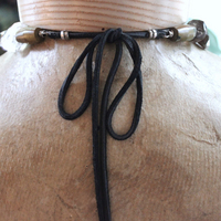 SOLD to J Faceted Gemstone Necklace with Amethyst,Smoky Topaz,Tourmaline,Lemon Quartz,Rock Quartz, Old Royston Turquoise Stones & Premium Black Leather Tassel