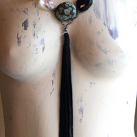 SOLD to J Faceted Gemstone Necklace with Amethyst,Smoky Topaz,Tourmaline,Lemon Quartz,Rock Quartz, Old Royston Turquoise Stones & Premium Black Leather Tassel