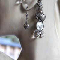 Sterling Ear Cuff & Single Sterling Earring Set with Sterling Crosses,Sacred Heart under Glass Drop,Faceted Rock Crystal Drops & More!