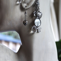 Sterling Ear Cuff & Single Sterling Earring Set with Sterling Crosses,Sacred Heart under Glass Drop,Faceted Rock Crystal Drops & More!