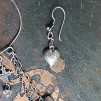 Sterling Ear Cuff & Single Sterling Earring Set with Sterling Crosses,Sacred Heart under Glass Drop,Faceted Rock Crystal Drops & More!