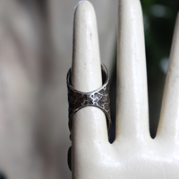 NEW! Be that with Me Ring with Long Sterling Moonscape Band, Polished Rock Quartz Crescent Moons & Star Drops,Tiny Faceted Rock Crystal Tear Drops