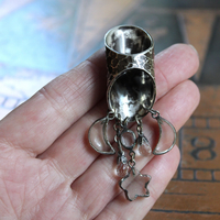NEW! Be that with Me Ring with Long Sterling Moonscape Band, Polished Rock Quartz Crescent Moons & Star Drops,Tiny Faceted Rock Crystal Tear Drops