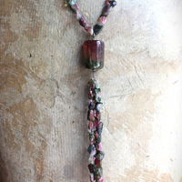 SOLD TO J Extraordinary Watermelon Tourmaline Necklace with Amazing Central Polished Gemstone, Dozens of Sliced Watermelon Pieces & Faceted Gemstone Briolettes